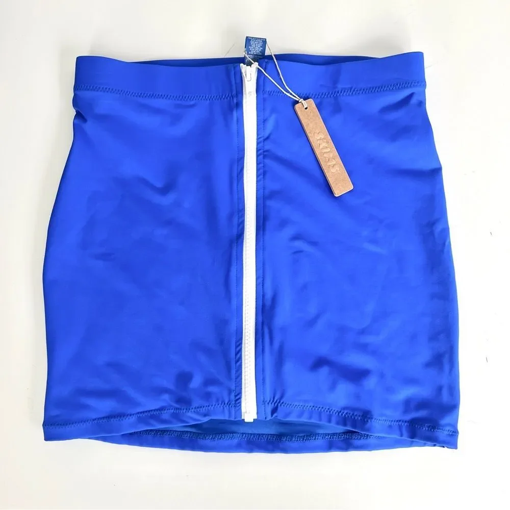 NWT Skims Zip Up Swim Mini Skirt Cobalt Blue Bikini Bottom